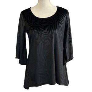 Women's Brittany Black Scoop Neck Velour Pullover 3/4 Sleeve Tunic/Blouse.Size S